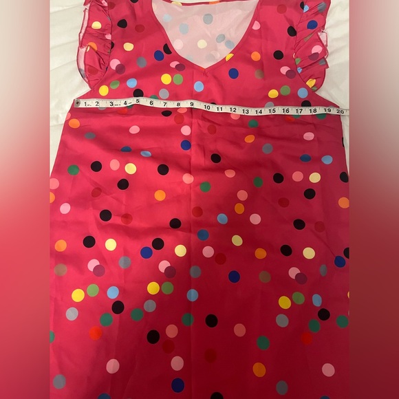 SHEIN Pink with Rainbow Polka Dots Ruffle Sleeve Dress Teacher Bright Colorful - Picture 8 of 11